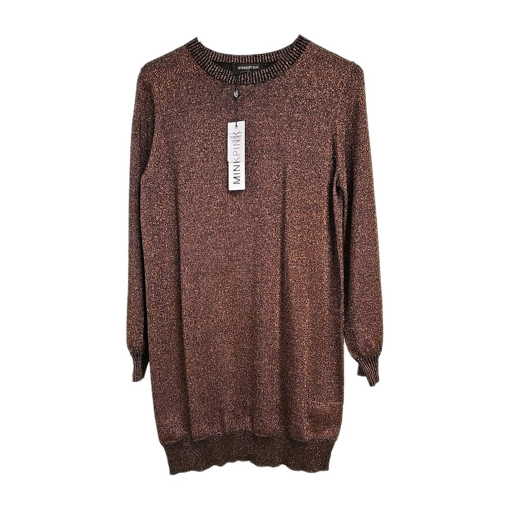Minkpink Revolve Dolce Khadija Jumper Dress Mini Sparkle Copper‎ Black Women's S